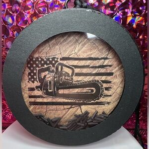 Rustic Chainsaw Car Freshie with American Flag
